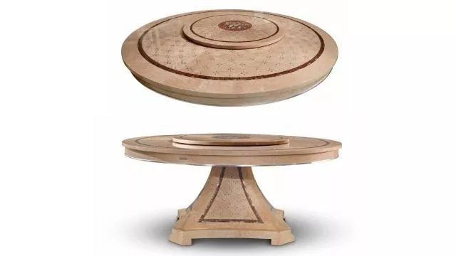 Elegant Round table in erable wood finishing with silver lamina and mother-of-pearl inlays