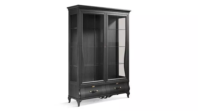 hinged doors and 2 drawers glass cabinet