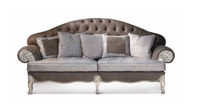 Luxury 3 seater sofa in suede and printed leather