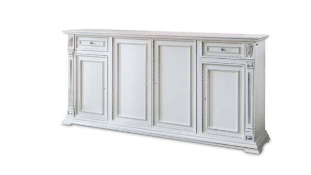 Classic Design 4 doors white lacquered sideboard with silver details