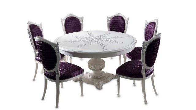 Stylish White lacquered round table with silver decorations