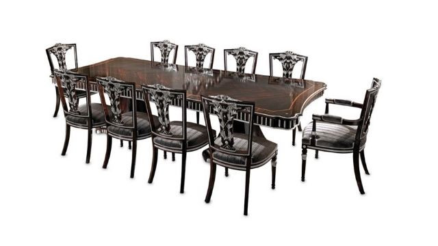 Luxury Rectangular shared table, in rosewood finish with silver details