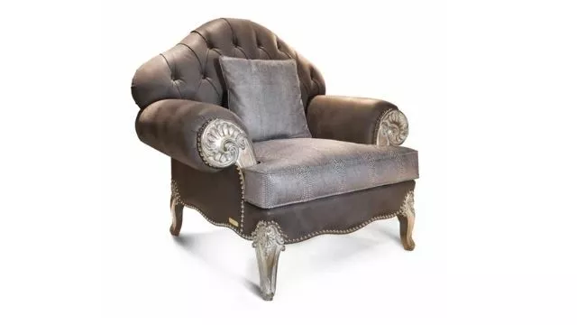 Luxury Armchair in suede and printed leather