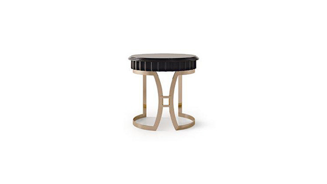 Round coffee tabel with metal base - herringbone