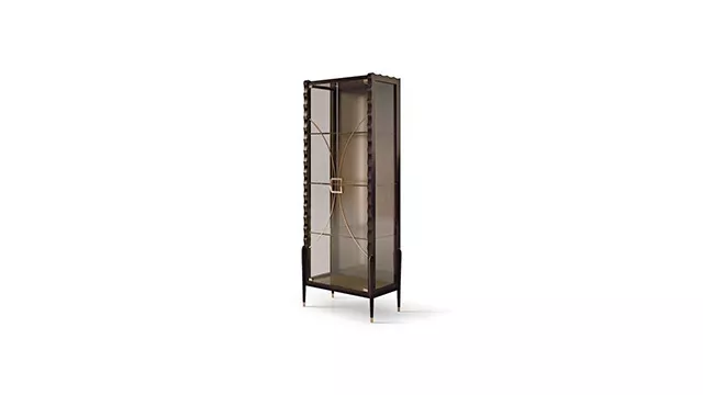 hinged doors glass cabinet with decorated glasses