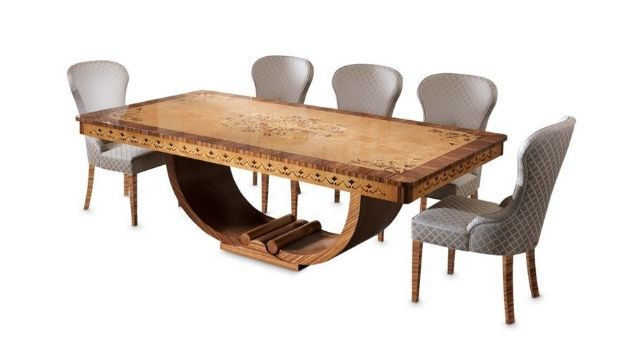 Déco style dining table in olive ash-wood briar and Zebrano wood w/inlays.