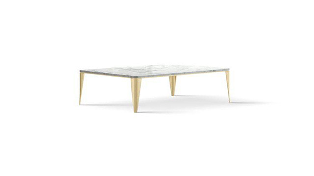 Rectangular coffee table with marble top and metal legs