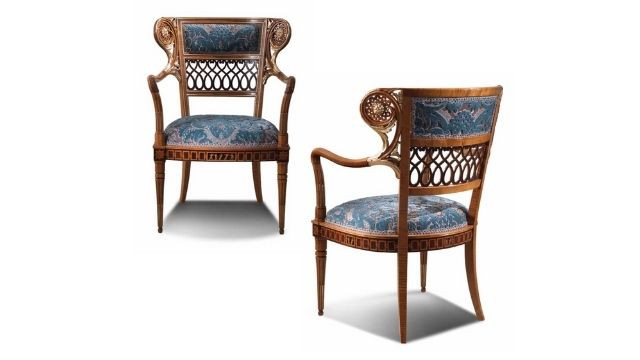 Luxury small armchair in walnut finishing with ebony inlay