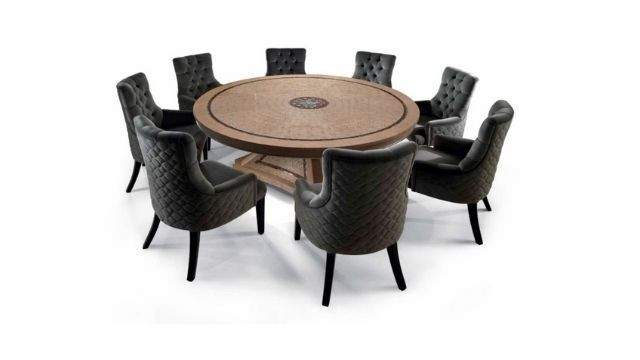 Classic Design Round table in Erable wood finishing with silver lamina