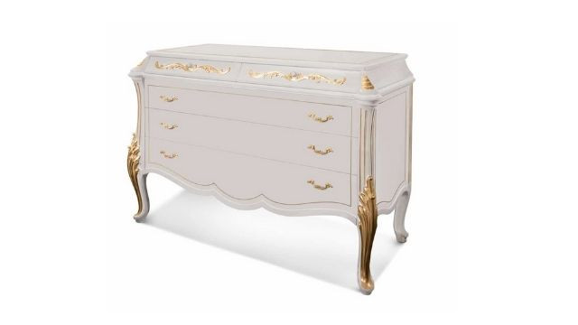 Antique lacquered chest of drawers with gold details