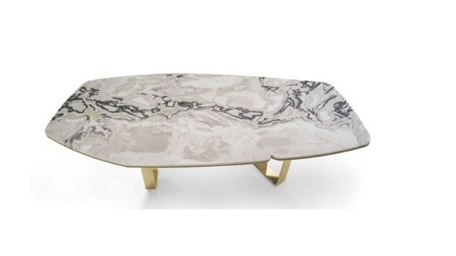 White Marble Design Coffee Table with Gold Accent